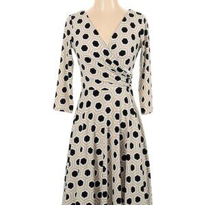 White House Black Market Dress, Wrap Silhouette, Polka Dot, Black/Ivory, Size 00